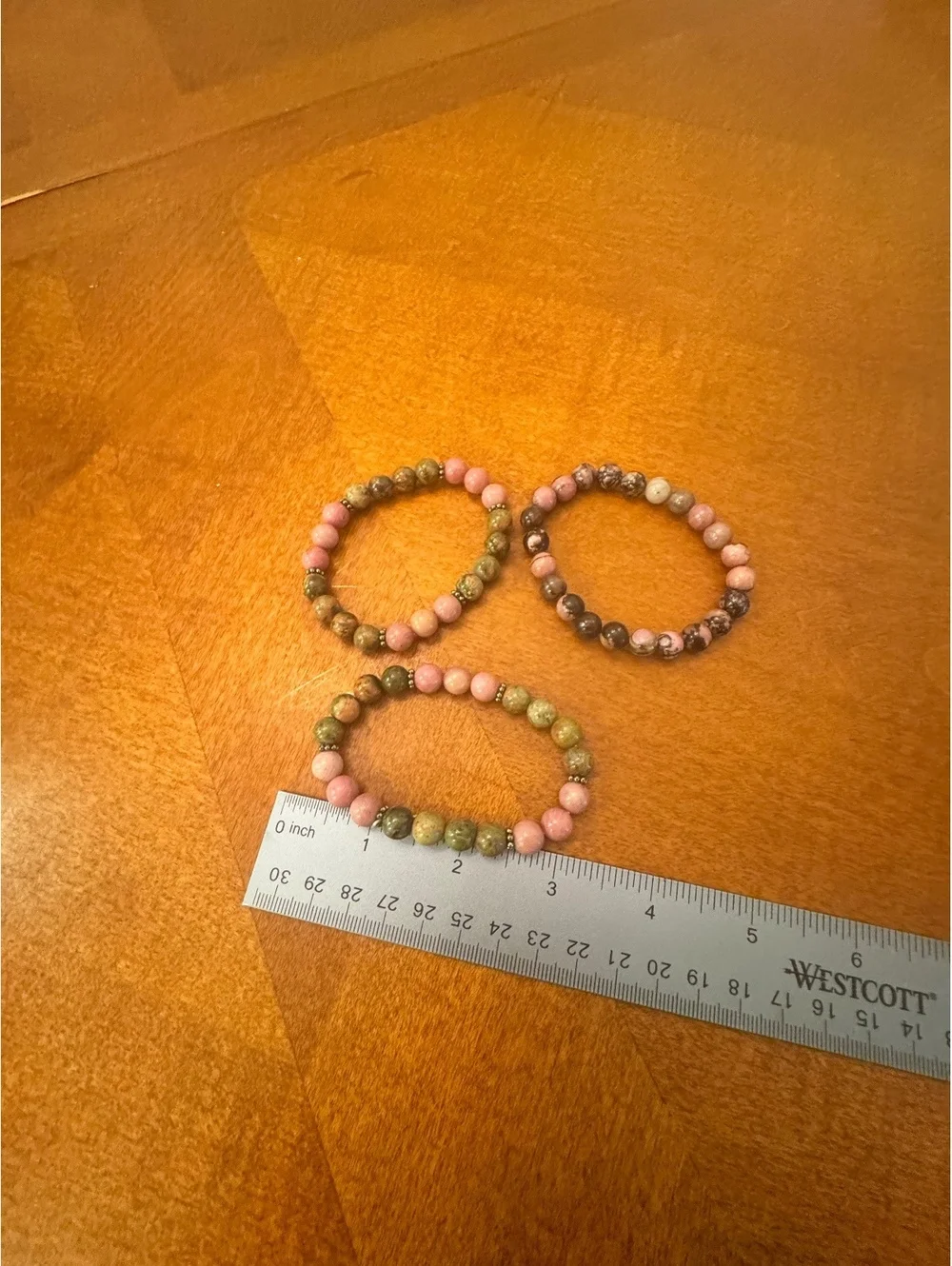 Set of 3 Pink and Green Beaded Stretch Bracelets 432